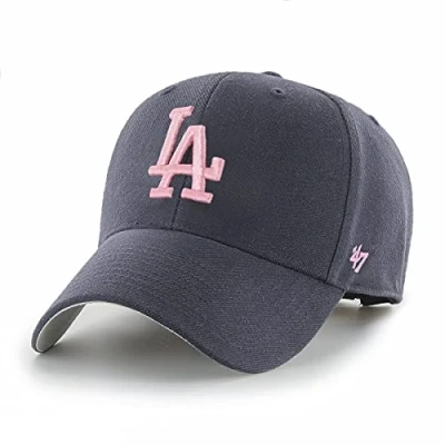Image of 47 MLB Los Angeles Dodgers MVP Unisex Baseball Cap, Pink Logo, Navy Blue