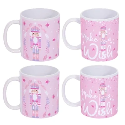 Image of YöL Set Of 4 Pink Nutcracker Soldier Christmas Mugs Party Xmas Home Kitchen Tea Coffee Cups Tableware Mug Festive Winter