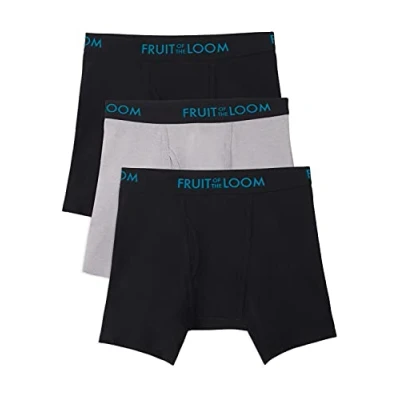 Image of Fruit of the Loom Men&#039;s Breathable Boxer Briefs, Moisture Wicking Underwear, Assorted Color Multipacks, Cotton Mesh Black/Grey, XL (Pack 3)