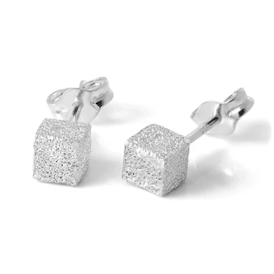 Image of Frosted Sterling Silver 4mm Cube Stud Earrings
