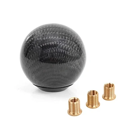 Image of Carbon Fiber Shift Knob Gear Shifter Knobs with 3 Adapter Most Car Decorations Classic (Black, Round)