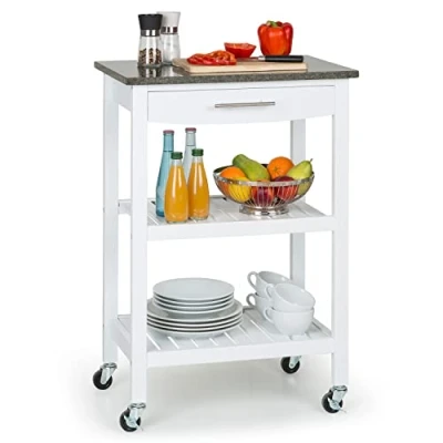 Image of KLARSTEIN Vegetable Rack Drinks Trolley, Kitchen Island Storage Trolley on Wheels, for Fruit and Veg, Book Room Bar Cart, Rolling Narrow Slim, 58 x 85 40 cm, White