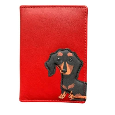 Image of Mala Leather Sausage Dog Card/ID Holder Frank The Dachshund (Red)
