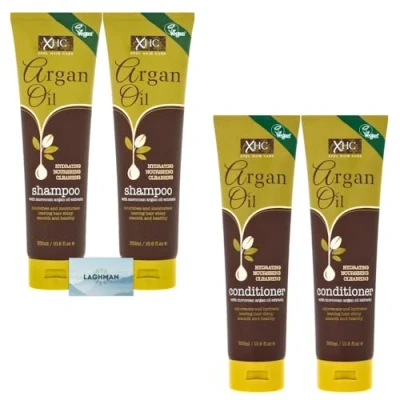 Image of argan oil Bundle of 4 Shampoo &amp; Conditioner Set Each 300ml 2 with Moroccan extracts Nourishing, Hydrating, and Strengthening Hair