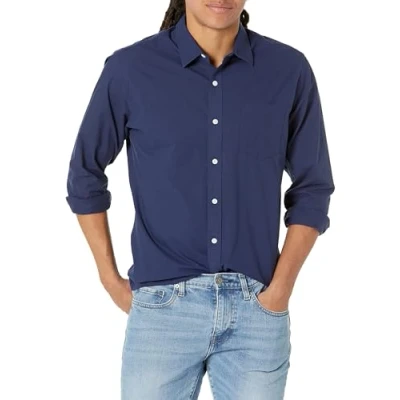 Image of Amazon Essentials Men&#039;s Regular Fit Long Sleeve Casual Poplin Shirt, Navy, L