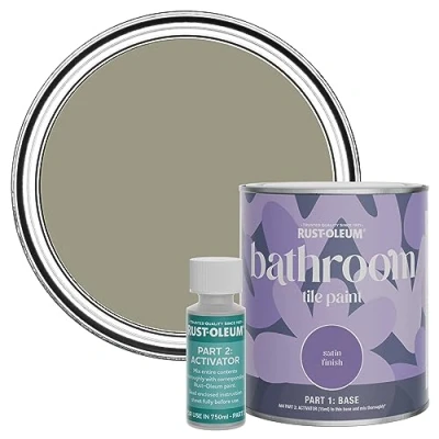 Image of Rust Oleum Green Water Resistant Bathroom Tile Paint in Satin Finish Grounded 750ml