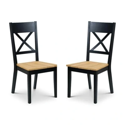 Image of Julian Bowen Set of 2 Hockley Dining Chairs, Rubberwood, Black/Oak, Height: 99, Width: 48, Depth: 54cm