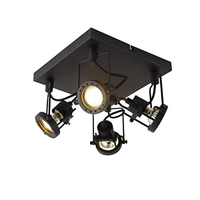 Image of Qazqa Industrial Spotlight Ceiling Black 4 Way Light Suplux Suitable for LED GU10 Steel Surface Mounted spotway Living Room I Kitchen Bedro