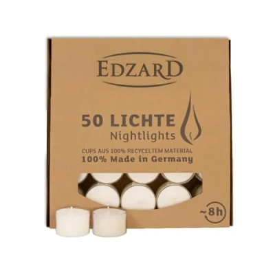 Image of safe candle NIGHTLIGHTS tea lights, 50 pieces, Transparent polycarbonate cover, 8 hrs. burning time