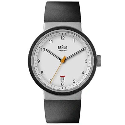 Image of Braun Automatic 3 Hand 40mm Mens Watch with Date Analogue Watch, Rubber Strap, Stainless Steel Case, Model BN0278WHBKG.