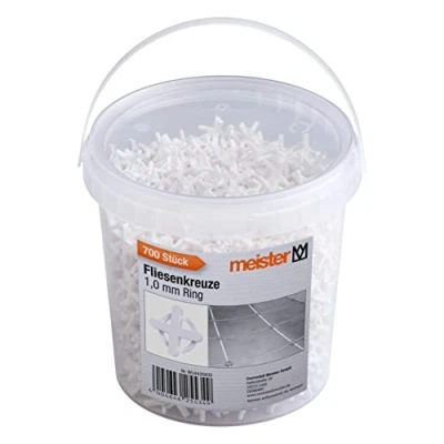 Image of Meister Tile Spacers 1.0 mm Practical Set of 700 Pieces Reusable with Ring Made Robust Polypropylene White/Tile Accessories/Tile Laying Aid/Joint Crosses / 4426600