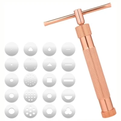 Image of FYOBOT Clay Extruder,Fondant Extruder Stainless Steel with 20 Discs,Sugar Paste Extrude Cake Decorating Tool Set