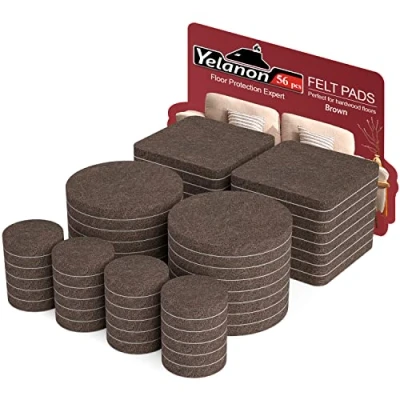 Image of Yelanon Felt Furniture Pads 56Pcs(25+50) mm Self Adhesive, Chair Pads, Anti Scratch Floor Protectors for Feet Legs, Hardwoods Floors, Brown