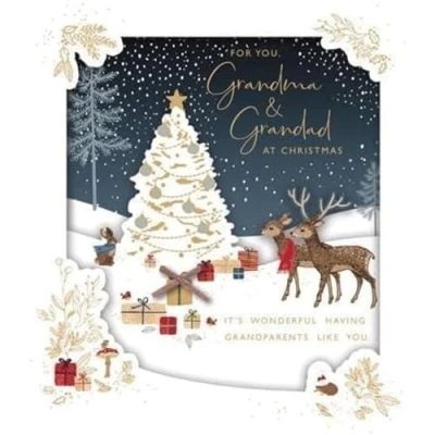 Image of Grandma &amp; Grandad Embellished Foiled Christmas Card Xmas Greeting Cards