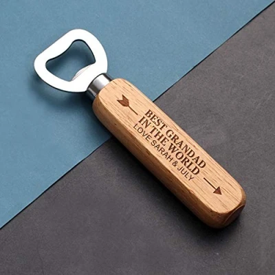 Image of EDSG Personalised Wood Handle Bottle Opener Birthday Fathers Day Christmas Wedding Anniversary Valentines Gift for Him Groomsman Grandad Dad Daddy Uncle 18th 30th 50th 70th (Arrow)