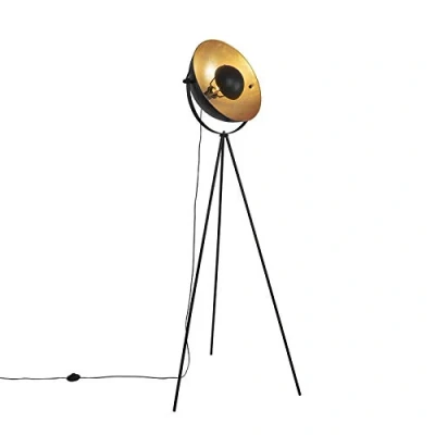 Image of Qazqa Floor lamp Black with Gold 42 cm Adjustable Tripod Magnax Industrial Suitable for LED E27 1 Light Steel Living Room I Bedroom