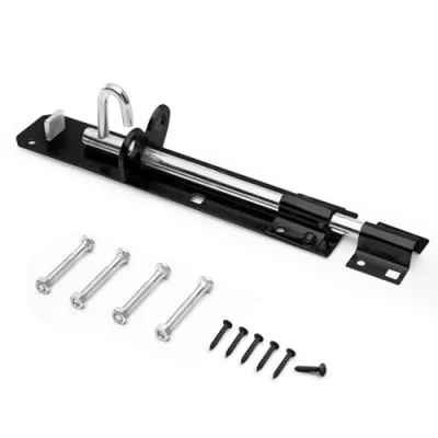 Image of Galvanised Brenton Bolt Sliding Door Lockable Padbolt 8&quot; (202mm) Heavy Duty Zinc Plate Lock Pad Garden Shed Gate Latch Patio Security Bedroom Black