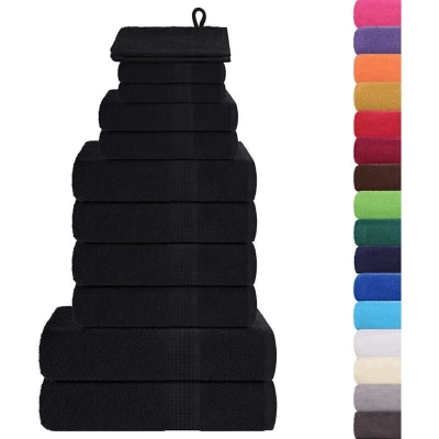 Image of vidaXL 12 Piece Towel Set Black 360 gsm 100% Cotton