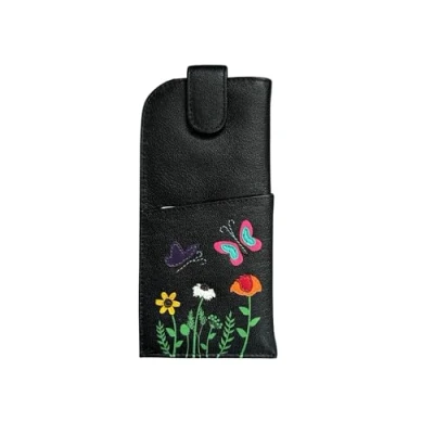 Image of Mala Leather Butterflies &amp; Flowers Wide Fitting Tab Top Glasses Case Sophia Collection (Black)