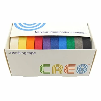 Image of Cre8 Solid Colour Masking Tape 10 Coloured Tapes in a Box 3 Sizes (12mm X 8M)