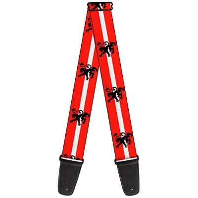 Image of Buckle Down GS W31823&quot;Rampant Lion Repeat/Stripes Red/White/Black&quot; Guitar Strap
