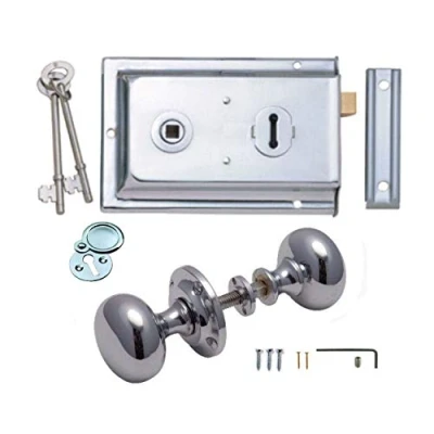 Image of Polished Chrome Victorian Mushroom Rim Door Knobs &amp; Sash Lock Set