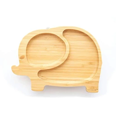 Image of Eco rascals Bamboo Baby Elephant Suction Plate Friendly Plates for Babies and Toddlers, Strong Suction, BPA Free, from 6 Months (Grey)