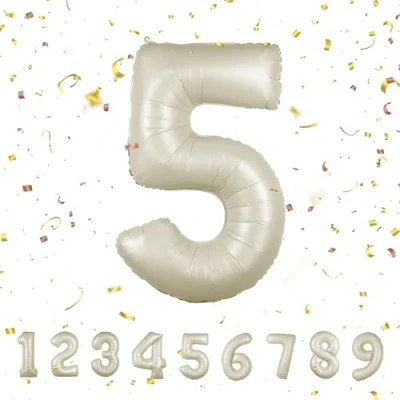 Image of Number Balloons 5,Beige 5 Balloon 40 Inch Giant Helium Foil for Boys Girls Party Decor Birthday Anniversary Graduation Decorations Supplies