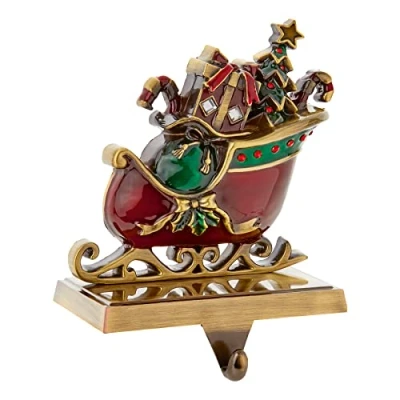Image of Widdle Gifts Ltd Christmas Metal Sleigh Stocking Hanger Holder Fireplace Mantle Hooks Decorations 6636