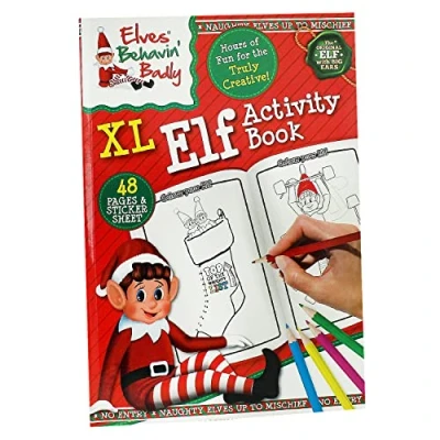Image of Christmas Elf Kids Activity Art Colouring Stickers Drawing Book Crayons Pencils