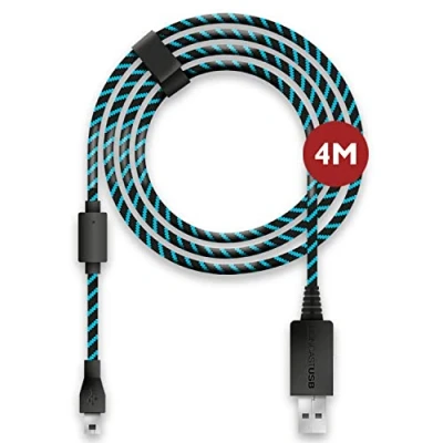 Image of Lioncast Controller Charging Cable for Xbox One and PS4 with Textile Cover Protection Strap Organizer, Micro USB 2.0; 1 x 4 meters Blue Black