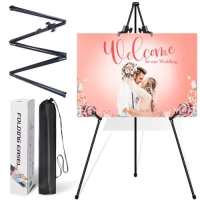 Image of VAIIGO Easel Stand for Sign 1Pack Display Wedding Poster Art Floor Adjustable 168cm Metal Balck Folding Tripod Painting with Portable Bag