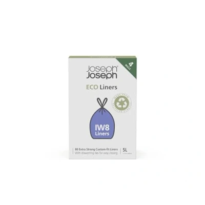 Image of Joseph Eco Liners Iw8 Recycled Plastic Bin Liners, Kitchen Bathroom Waste Bags With Tie Tape Drawstring Handles, Extra Strong Pack Of 80, Holds 5 Litres, Grey