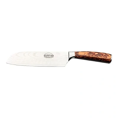 Image of Rockingham Forge Sunrise Collection 7 Santoku Japanese Chef’s Kitchen Knife, Premium Stainless Steel with Ergonomic Resin Handles, Amber, RF 2105BR