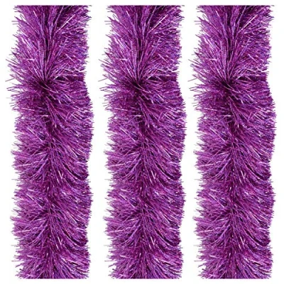 Image of Mr Crimbo Pack Of 3 x 2m Luxury Tinsel 15cm Thick Christmas Tree Decoration Laser Pink