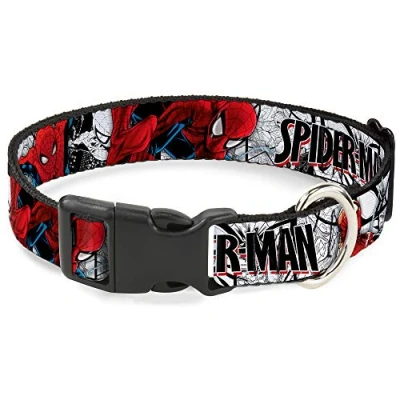 Image of Buckle Down Plastic Clip Collar SPIDER MAN Action Poses/Comic Scenes White/Black/Red