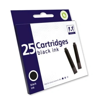 Image of 25 x Standard Sized Universal Black Fountain Pen Ink Cartridge Refills