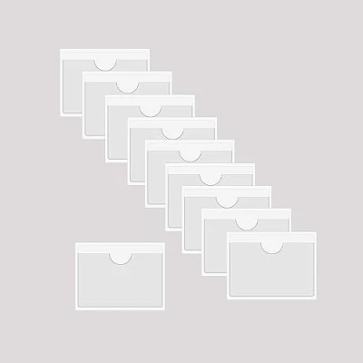 Image of Baikeen Self Adhesive Clear Pockets,Clear Card Label Pocket Holders Photo Pockets Sleeves for Index Cards,Planners,Cabinets,Shelves 10Pieces(115x77mm)