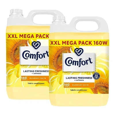 Image of Comfort Sunshiny Days Fabric Conditioner XXL Mega Pack Softener Washing Liquid, Lasting Freshness and Softness with Stay Fresh Technology for 100 Days, 2 Packs of 160 Washes 4.8L