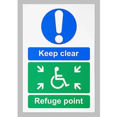Image of Keep clear refuge point safety sign 1mm flexible Plastic (300mm x 200mm)