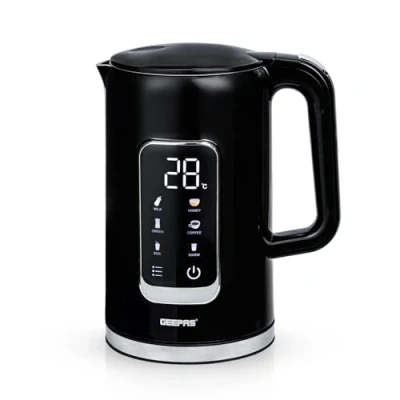 Image of Geepas Digital Electric Kettle, 2200W 1.7L Cordless Jug One Touch Display, Boil Dry Protection, Double Wall Construction 5 Temperature Settings, Keep Warm Function Black