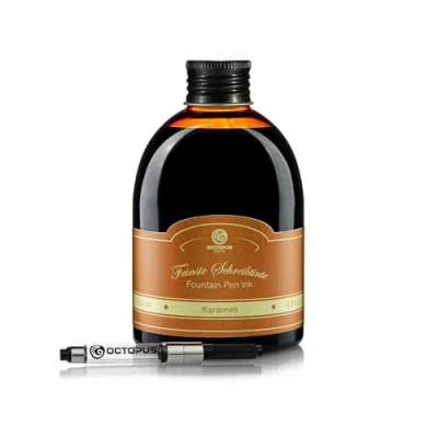 Image of Octopus Fluids Fountain Pen Ink in Glass with Converter, Writing for Pens, Caramel 30 ml Converter