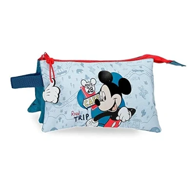 Image of Disney Mickey Road Trip Triple Pencil Case Blue 22x12x5 cms Polyester