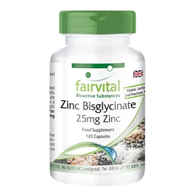 Image of Fairvital zinc Supplement 25mg from bisglycinate Vegan 120 Capsules