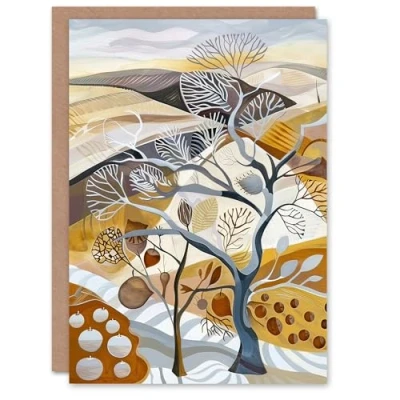 Image of Artery8 Greeting Card Abstract Autumnal Tree Fields Artwork Pumpkins Blank For Him Or Her Art Birthday