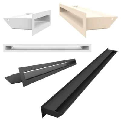 Image of KRATKI ventilation grille Air Warm 9 x 20 cm White Exhaust for chimney intake at a 45 degree angle overheating resistant Ideal modern interiors