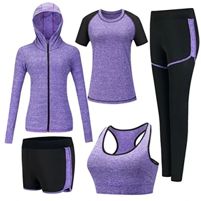 Image of ZETIY Women&#039;s 5pcs Yoga Suit Sweatsuit Activewear Sets Sport Fitness Clothing Ladies Workout Outfit Sportsuits for Running Jogging Gym