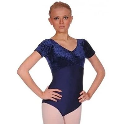 Image of Roch Valley Women Teresa Short Sleeve Velour Nylon/Lycra Leotard Navy Blue, Large