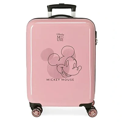 Image of Disney Mickey Outline Cabin Suitcase Pink 38 x 55 20 cm Rigid ABS Side Combination Lock 34L 2 kg 4 Wheels Double Hand Luggage