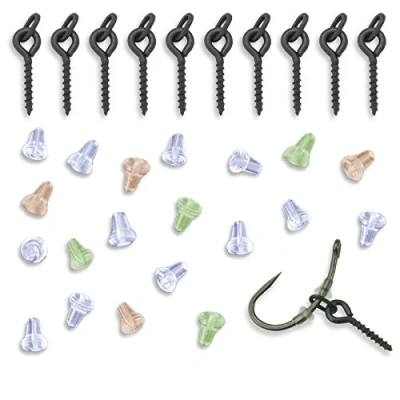 Image of Bait Screws x 10 + 20 Hook Stops Carp Fishing Terminal Tackle Rig Set (Black)